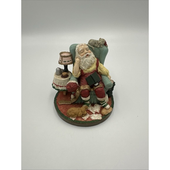 Santa'S Best Other - Vtg 1992 Santa's Best Classic Collectables Resin Figurine Santa Sleeping Cat Dog